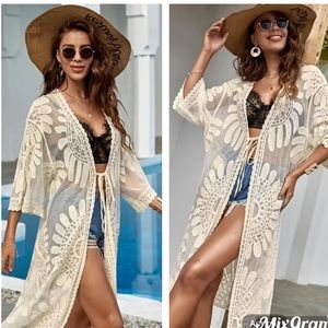New WOMEN;s Beach Swimsuit Cover up, Embroidery Sunflower Lace Kimono